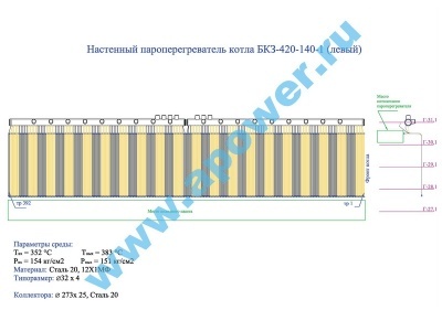 Формуляр левого настенного пароперегревателя котла БКЗ-420-140-1